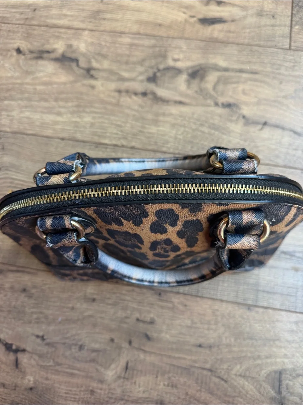 Steve Madden Leopard Print Saffiano Faux Leather Dome Satchel Bag Handbag